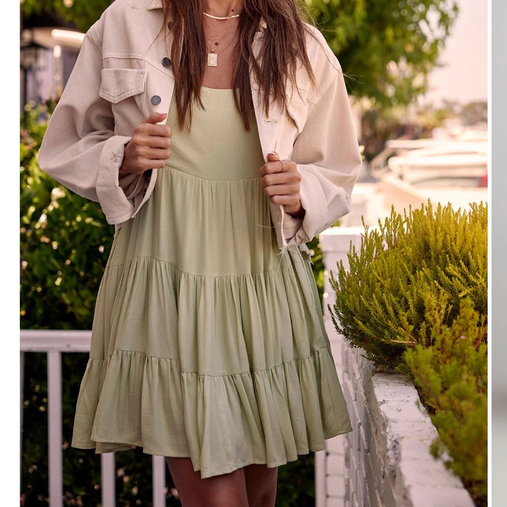 Saltwater LUXE Light Green Tiered Mini Dress